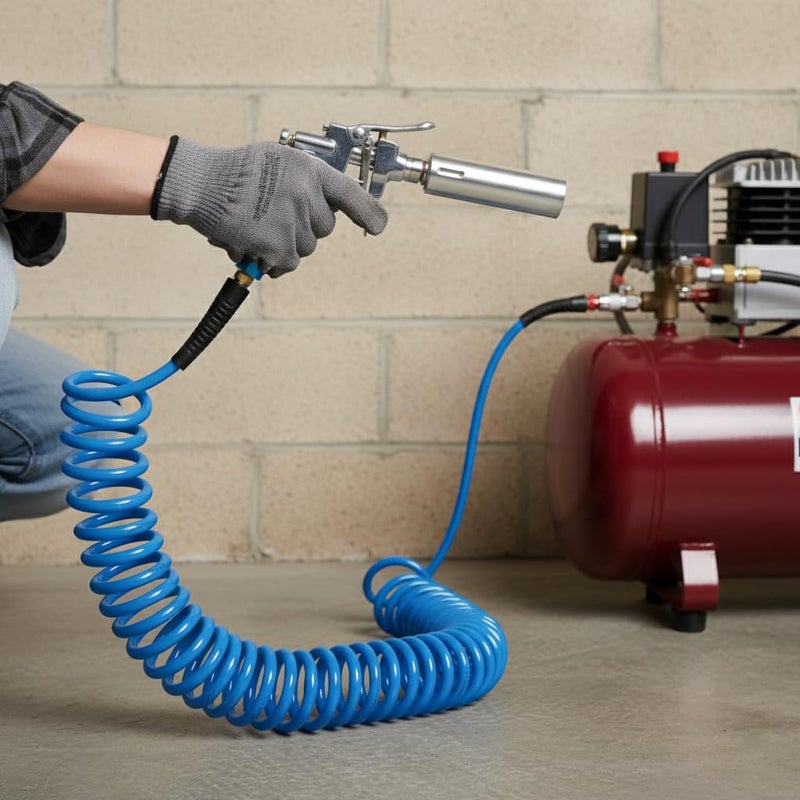 DYNAMIC POWER 25 Feet PU Recoil Air Hose With 1/4" MNPT Swivel Ends And Bend Restrictor Fittings (120 PSI) - Image 2